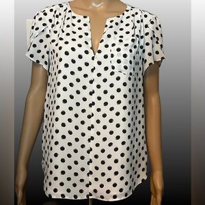 41 HAWTHORN BLACK WHITE POLKA DOT BLOUSE TULIP SLEEVE MEDIUM